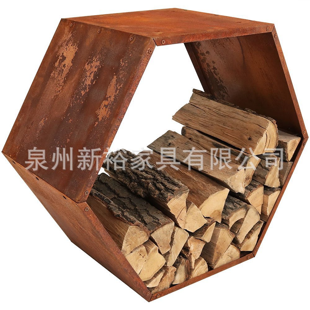 厂家直销创意铁绣色30寸六角木蜂窝原木架造型单层简约木材收纳架