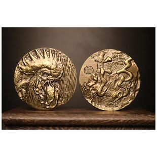 上海造币厂十二生肖纪念章罗永辉高浮雕工艺60mm鸡年大铜章