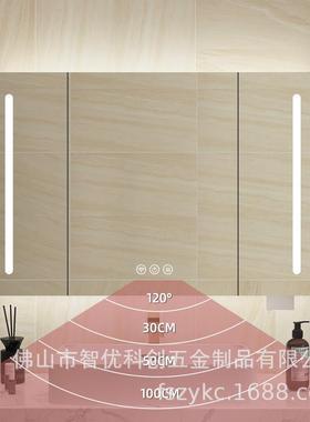 不锈钢智能镜柜雷达感应带灯镜柜挂墙式卫生间储物镜箱防潮带背板