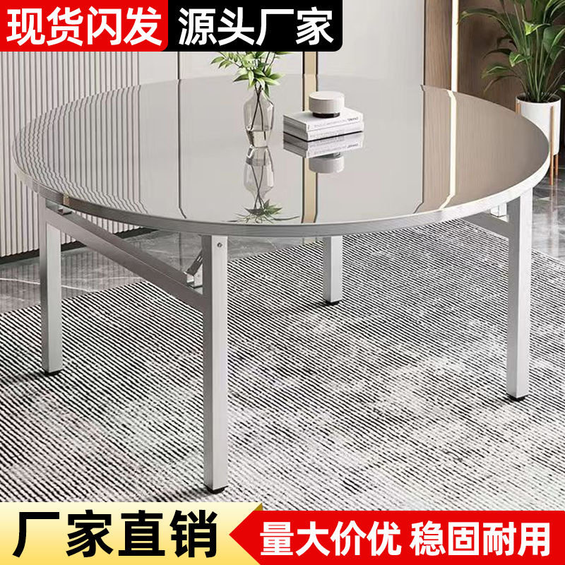 餐桌家用圆桌不锈钢内置转盘圆桌转盘折叠桌酒店餐桌免安装大圆桌