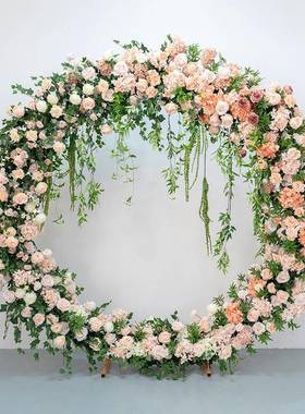 婚礼背景装饰拱门花艺欧式橘色系仿真绢花园艺布置店面直播背景