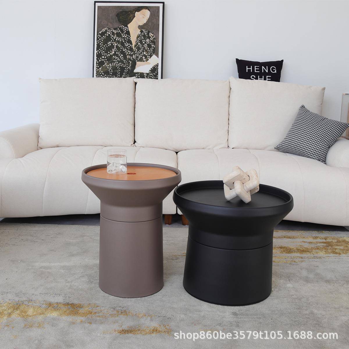 造心家具|现代小型组合金属茶几便移动可储物角几圆形台灯茶桌