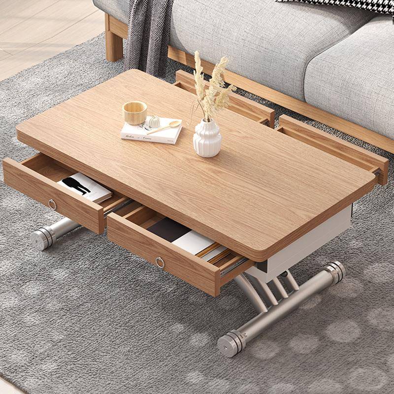 多功能折叠升降餐桌原木茶几一体式小户型方形家用移动伸缩秒变桌