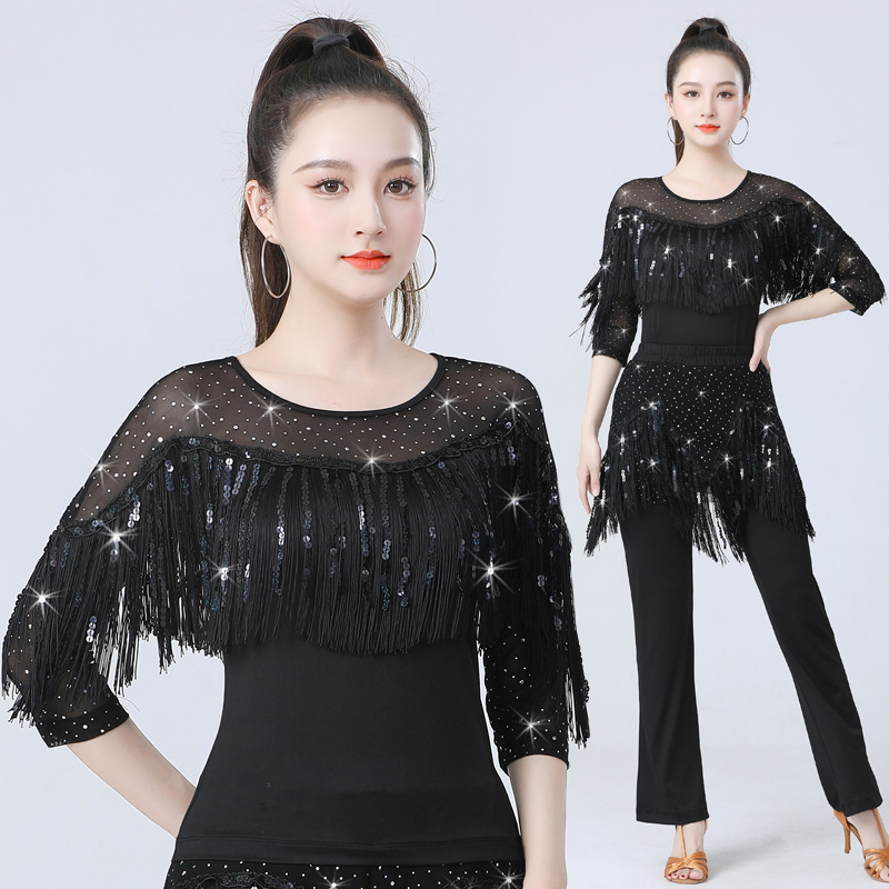 日本无印MUJIE秋季新款拉丁舞上衣女广场跳舞衣国标舞摩登舞服吉