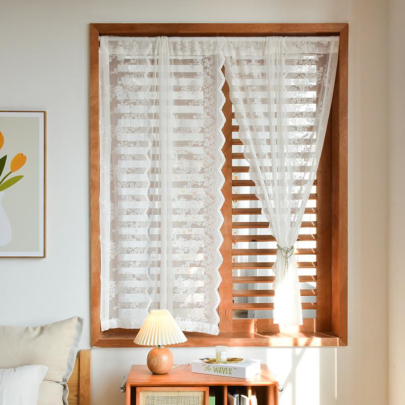 法式蕾丝窗帘纱帘少女卧室隔断窗透光纱帘门帘免打孔安装伸缩杆