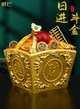 酒醉纯铜日锦斗金饰聚宝盆赚钱方桶聚财米桶盛子家装