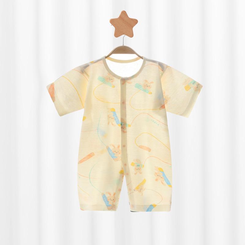 婴儿连体衣夏季薄款纯棉男女新生宝宝衣服长袖睡衣家居空调服夏天
