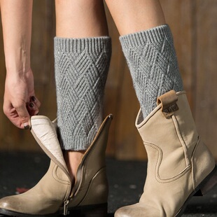 leg warmer17年新款秋冬针织暖腿套靴套 毛线护腿菱形金银线袜套