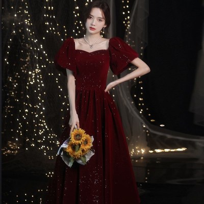 现货大码敬酒服新娘公主订婚连衣裙遮肚子酒红色结婚回门晚礼服宴