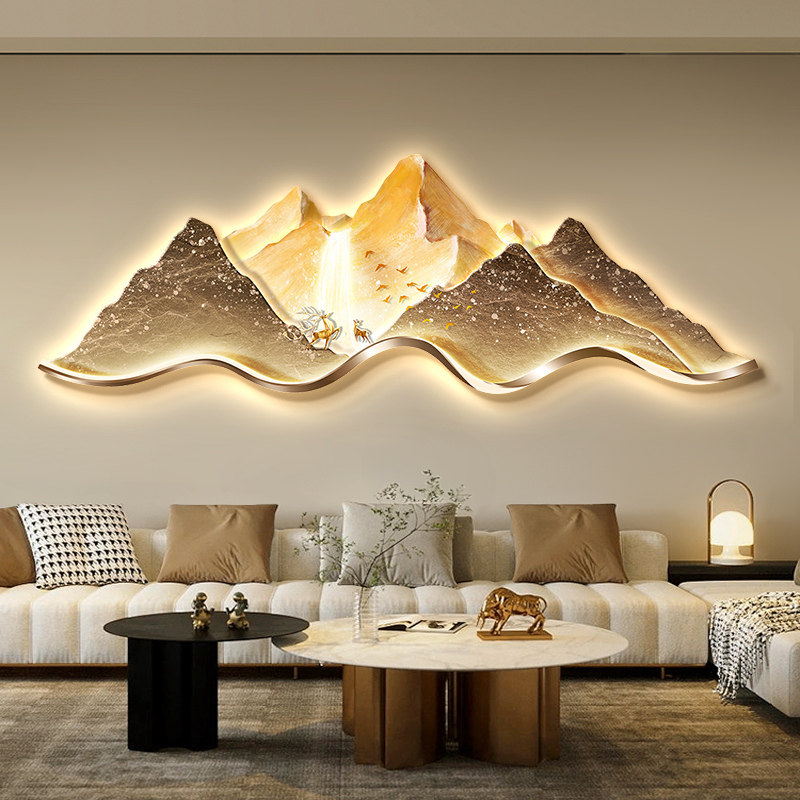 现代轻奢客厅装饰画背有靠山高级感大气山水壁灯画沙发背景墙挂画,家居饰品,现代装饰画,淘宝优惠券,粉丝福利购,淘宝优惠卷