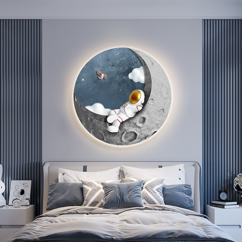 宇航员儿童房装饰画卡通创意男孩卧室床头挂画走廊过道LED灯画,家居饰品,现代装饰画,淘宝优惠券,粉丝福利购,淘宝优惠卷