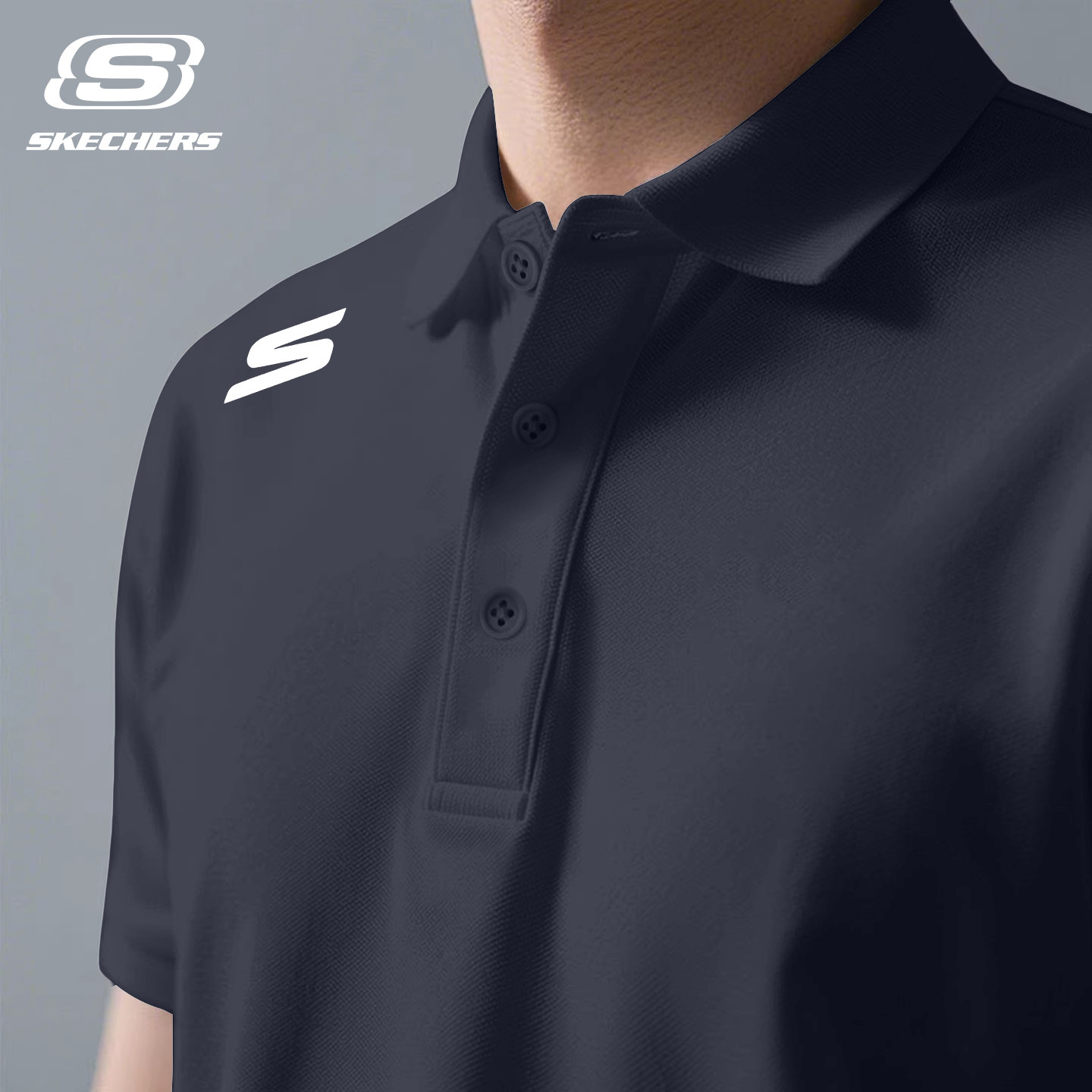 斯凯奇翻领短袖polo衫男士夏季宽松薄款透气T恤商务休闲针织上衣