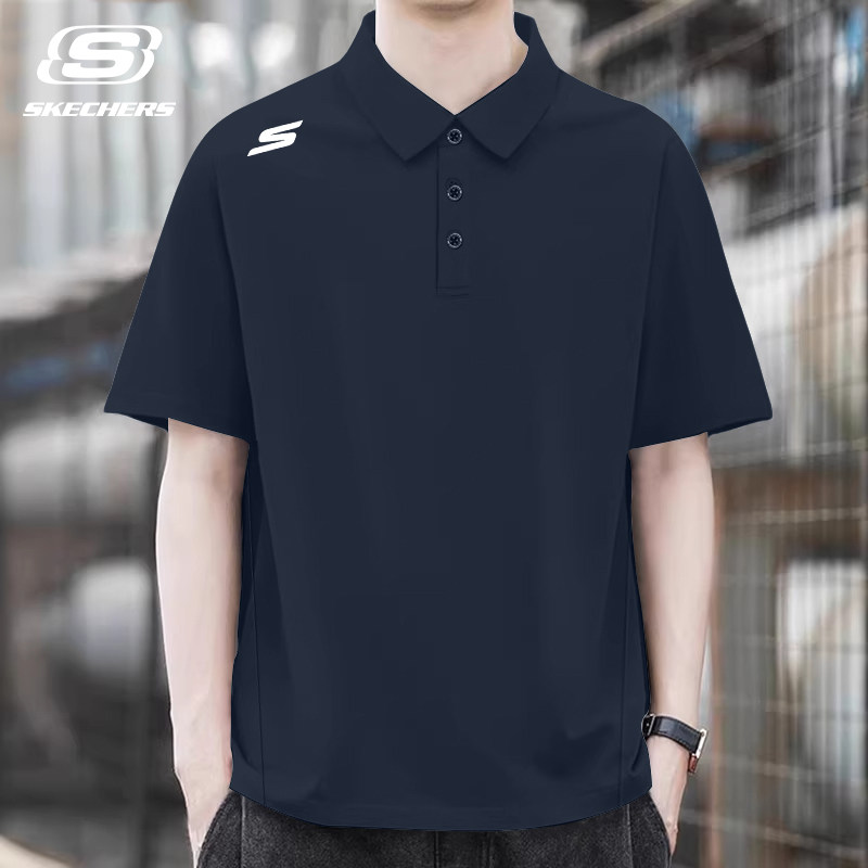 斯凯奇翻领纯色薄款速干polo男夏季短袖冰丝凉感运动T恤休闲上衣