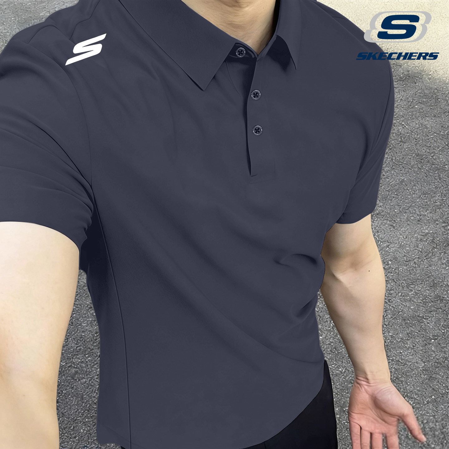 斯凯奇速干polo衫男宽松翻领美式短袖t恤夏季商务风男装健身半袖