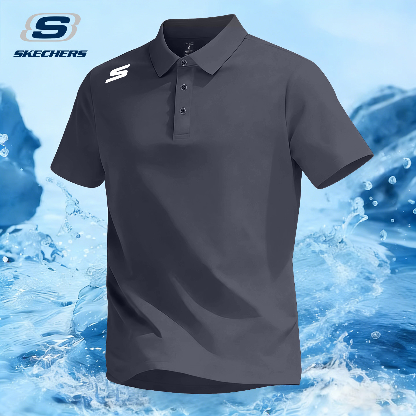斯凯奇短袖男polo衫2026新款休闲大码夏季翻领半袖冰丝速干体t恤