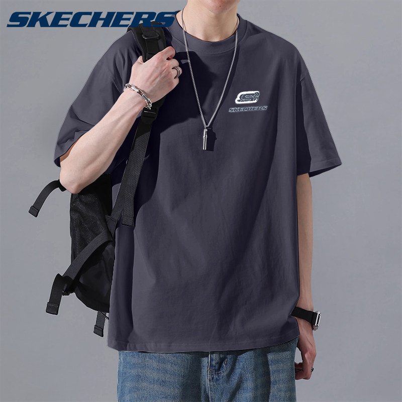 斯凯奇冰丝短袖t恤男士2026夏季新款大码半袖宽松凉感休闲体恤衫