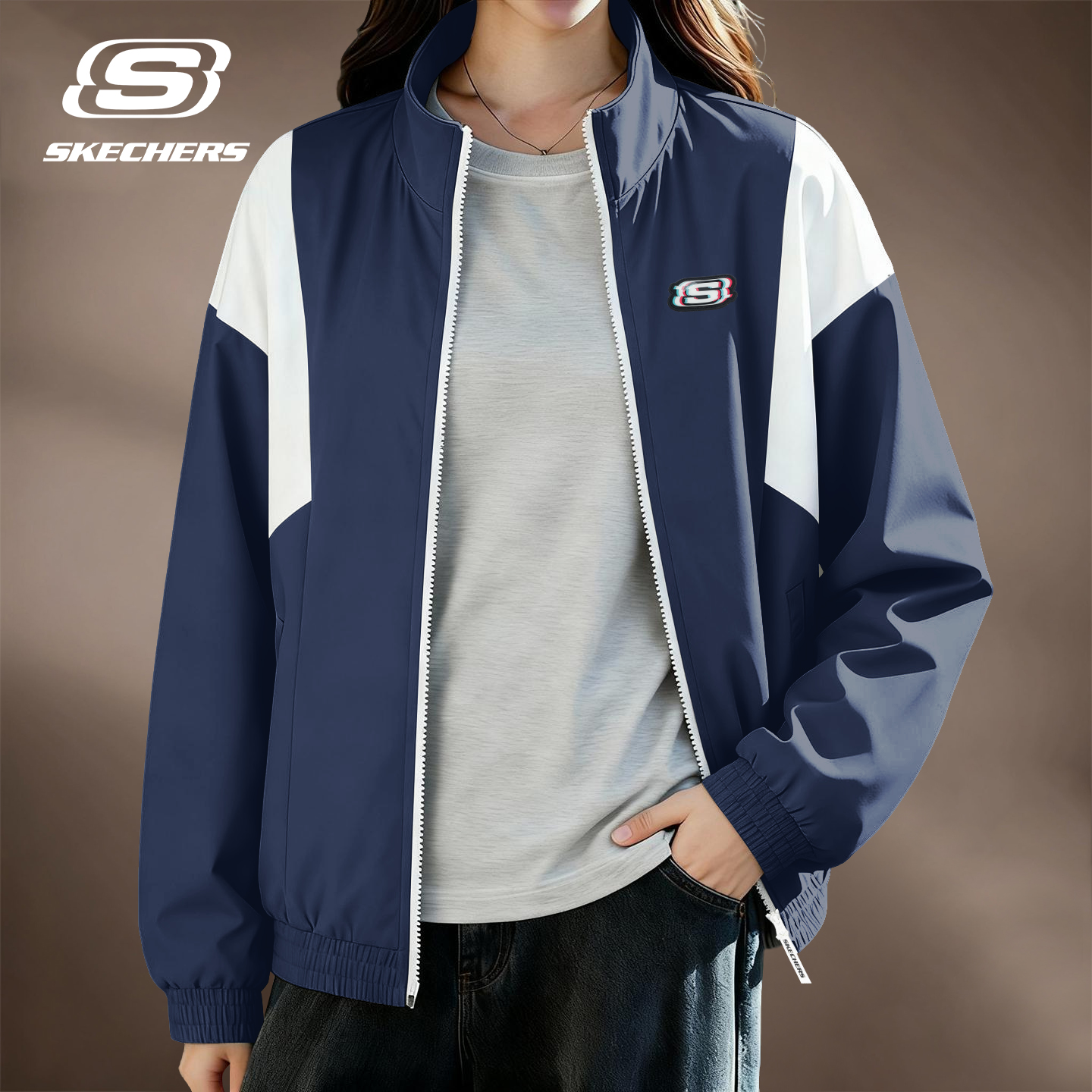 斯凯奇运动外套女士复古风梭织运