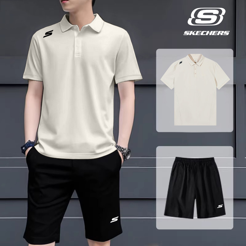 斯凯奇速干运动套装男士2026新款polo短袖T恤沙滩短裤透气两件套
