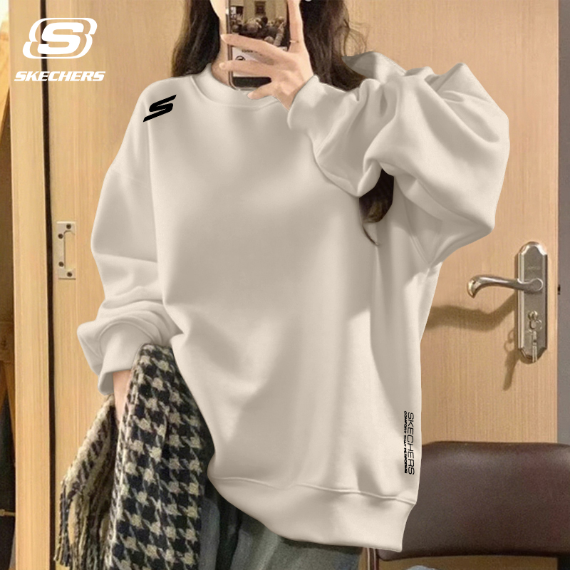 斯凯奇圆领加绒卫衣女美拉德穿搭