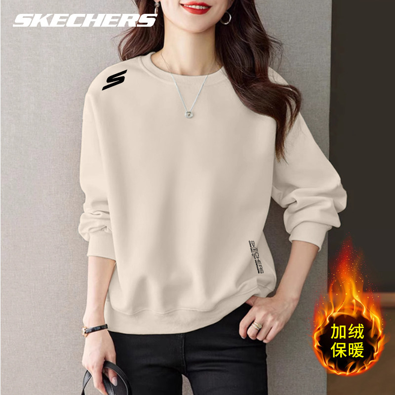 斯凯奇圆领卫衣女生韩系无帽2026春秋季基础款宽松慵懒风长袖上衣