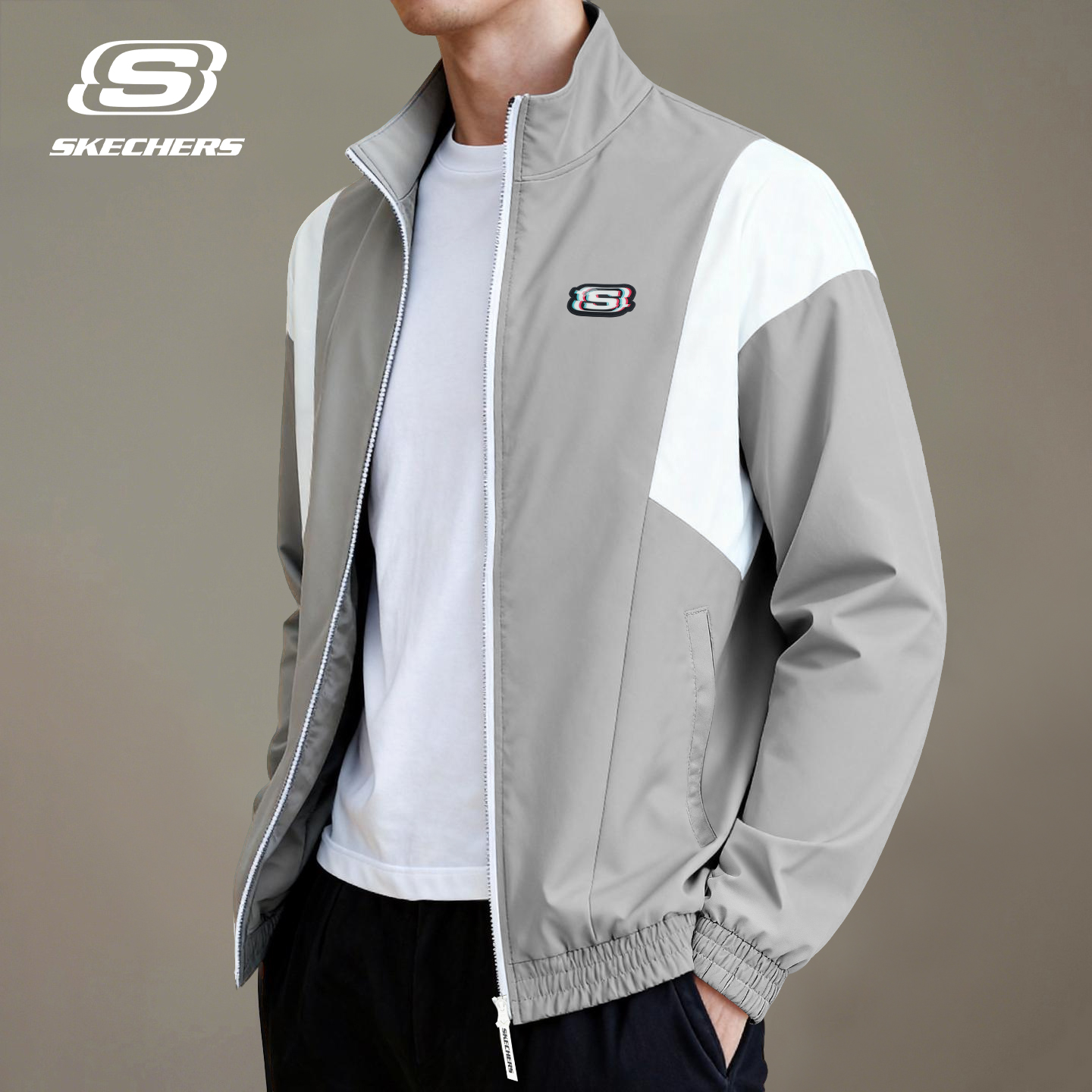 斯凯奇外套男士保暖立领风衣梭织