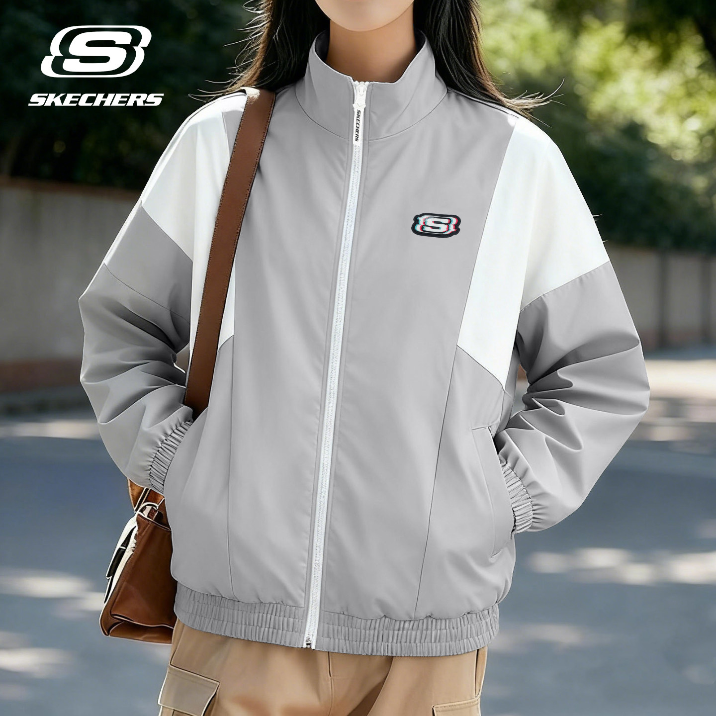 斯凯奇立领梭织夹克女2025新款春季宽松薄款拼接撞色设计感外套潮,运动服/休闲服装,运动茄克/外套,淘宝优惠券,粉丝福利购,淘宝优惠卷