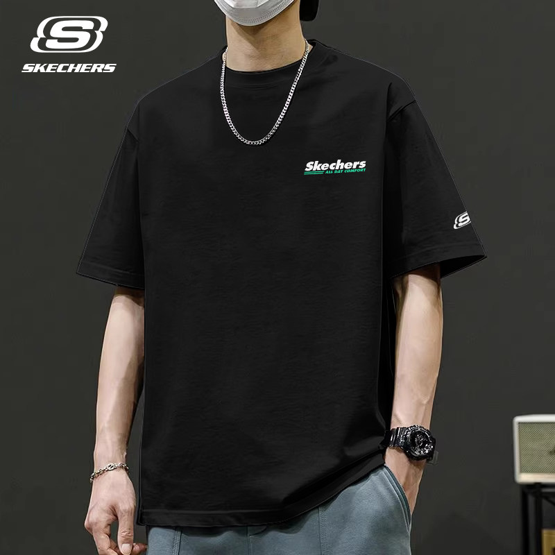 斯凯奇透气纯棉短袖男复古半袖韩版新款品牌运动T恤凉感大码上衣