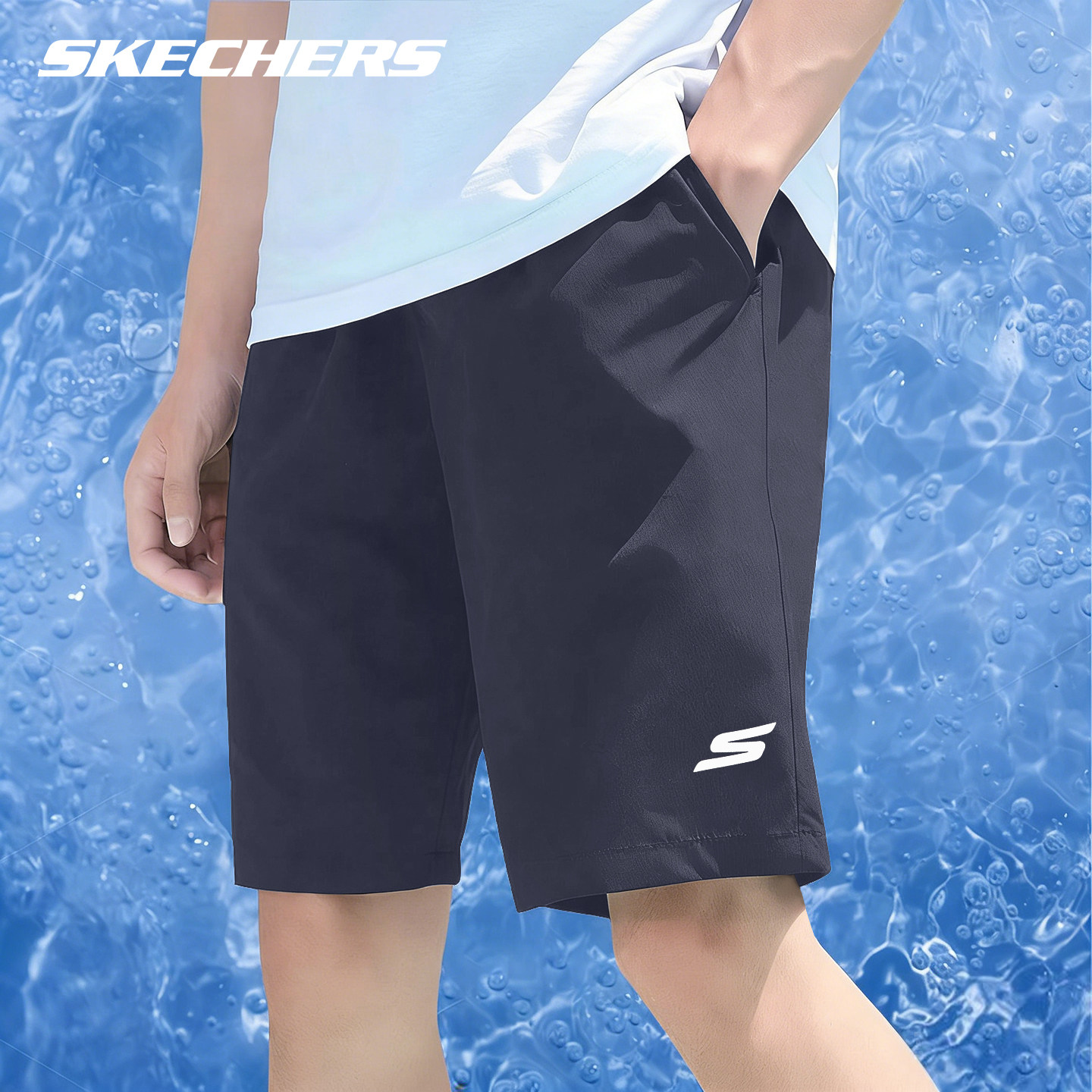 斯凯奇短裤速干运动五分裤男薄款宽松冰丝外穿大码中裤灰色休闲裤