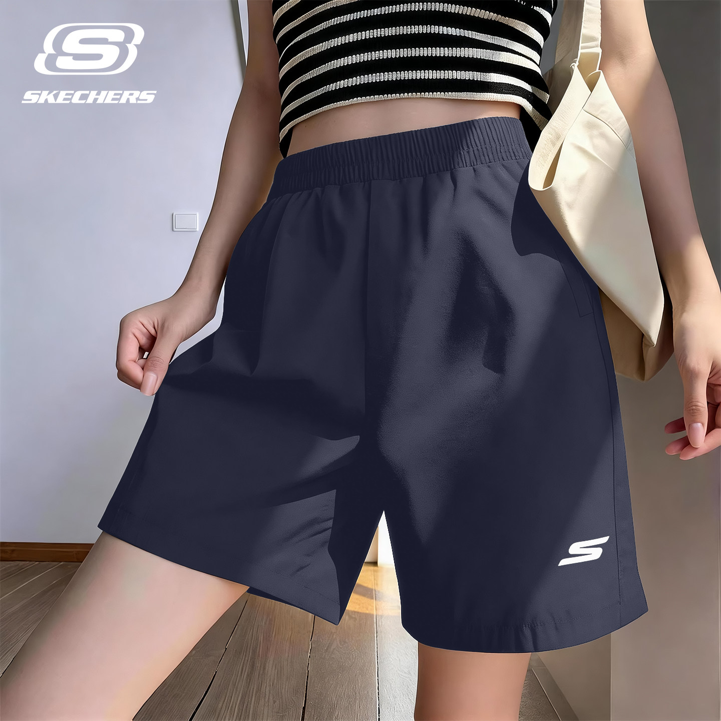 斯凯奇休闲短裤女2026夏季薄款冰丝速干运动裤大码宽松阔腿五分裤