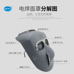 透气氩弧焊气保焊焊工专用脸部防护面罩烧焊防烤脸 电焊面罩头戴式