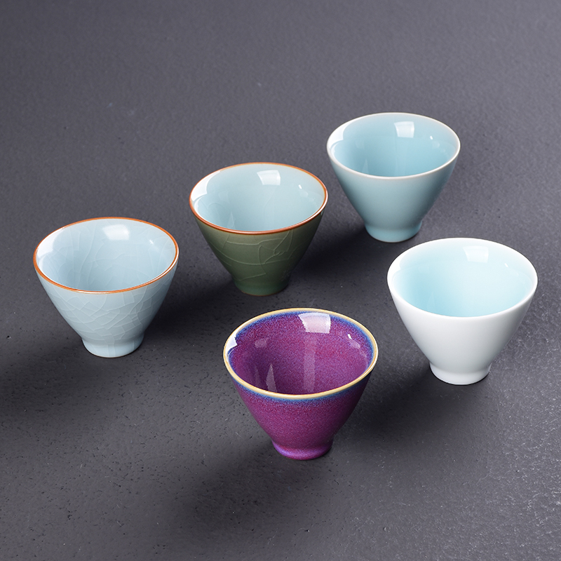 官哥汝定钧窑陶瓷功夫小茶杯家用茶碗品茗杯单茶具斗笠主人茶盏
