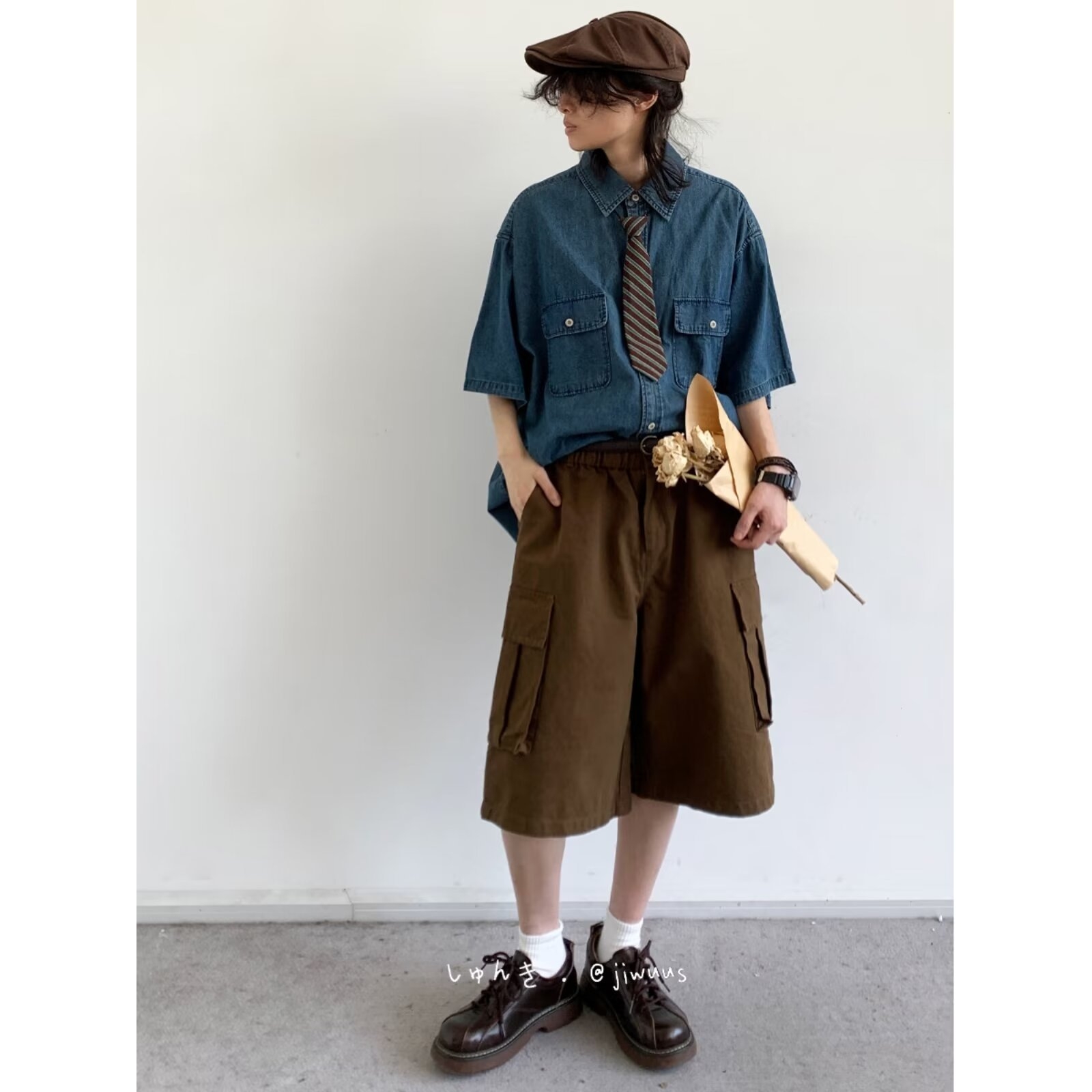 欧洲站夏季日系复古水洗牛仔衬衫男女学院风bf宽松短袖衬衣情侣半