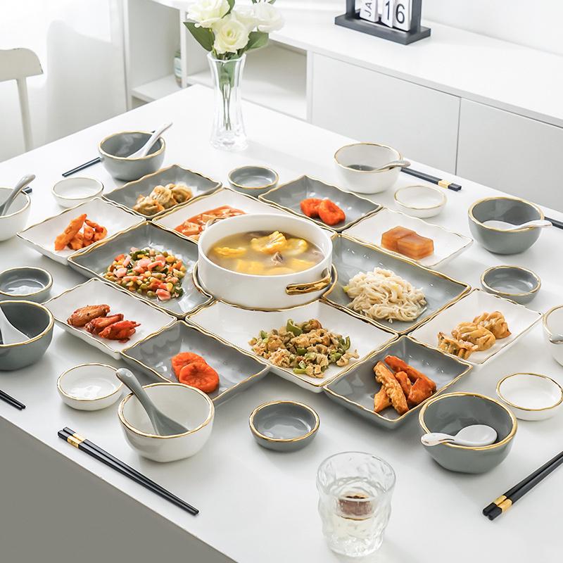 餐具套装碗碟轻奢碗盘筷家用盘子长方形拼盘组合现代高档2022新款