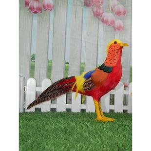 彷真红腹锦鸡模型羽毛动物摆件藏雪鸡野山鸡装饰摄影道具鸟工艺品