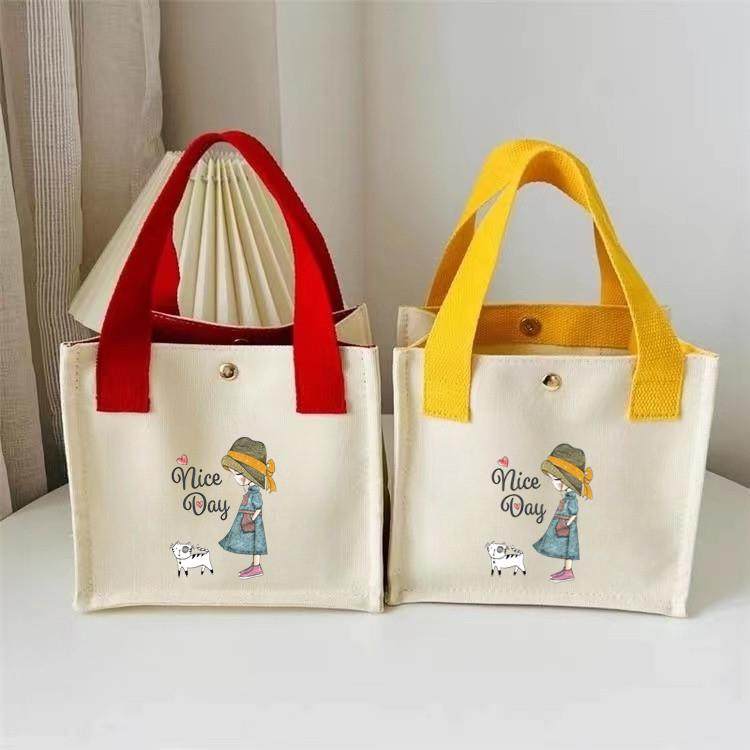 草帽女孩手提袋女包手提包帆布百搭帆布袋便当包袋子时尚卡通小包