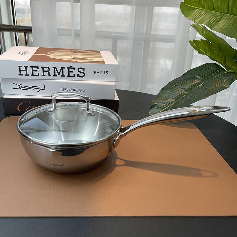 18/10不锈钢奶锅一人食单柄小炒锅无涂层雪平锅煎炒煮多用锅16cm