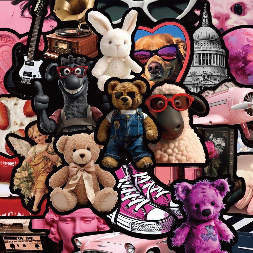 50张粉黑系列贴纸多巴胺卡通可爱手机壳笔记本行李箱防水贴画diy,文具电教/文化用品/商务用品,贴纸/立体贴纸,淘宝优惠券,粉丝福利购,淘宝优惠卷