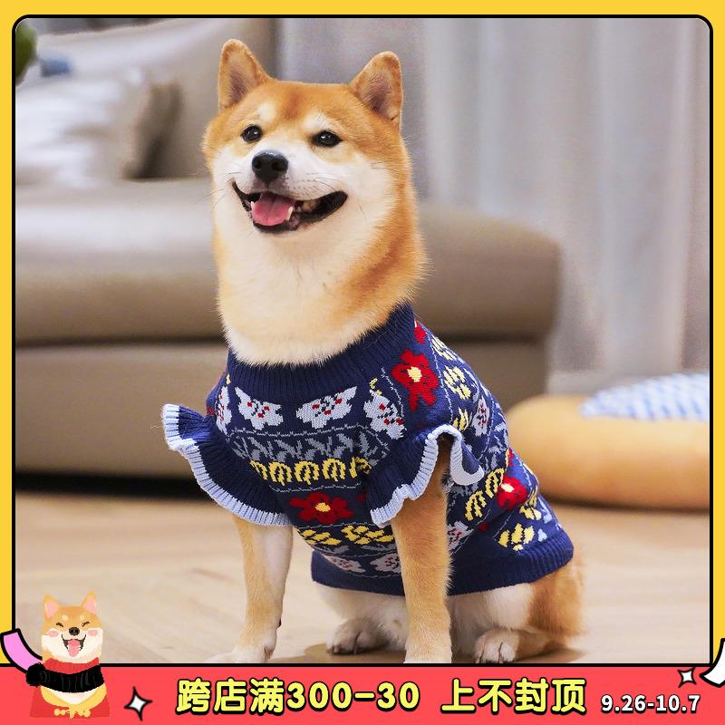 狗狗秋冬装毛衣柴犬衣服可爱加厚保暖套头圣诞针织衫网红新年喜庆