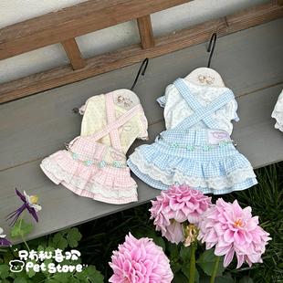 只有和喜欢宠物甜美格子拼接吊带裙上衣蝴蝶结裙子小型犬马尔济斯