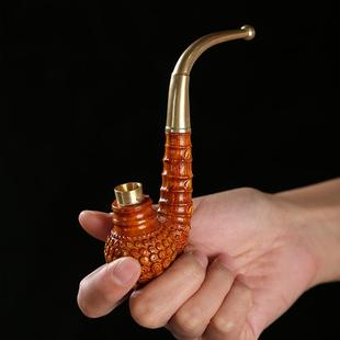 老竹根手工打磨竹子文玩老式 烟斗烟铜烟杆旱烟过滤嘴一体烟袋 男士