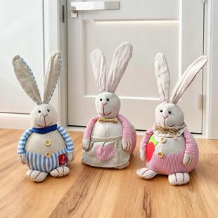 欧式可爱背带小兔子门档门塞棉麻布艺安抚玩偶复活节礼物装饰娃娃