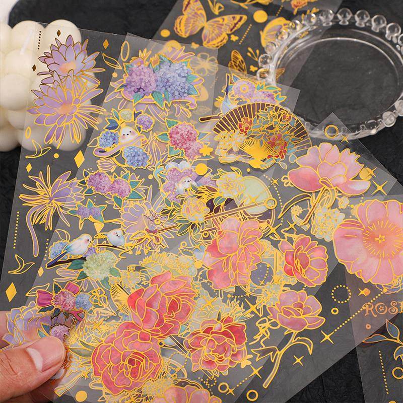 流麻装饰贴纸防水防油特材烫金pet元素手账拼贴贴纸植物花花覆古,文具电教/文化用品/商务用品,贴纸/立体贴纸,淘宝优惠券,粉丝福利购,淘宝优惠卷