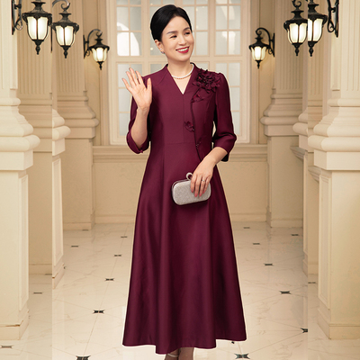 如翡婚宴妈妈装显瘦长款礼服