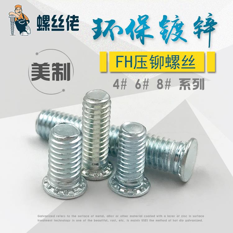 美标圆头压铆螺丝压板螺丝螺钉环保镀锌FH4#6#8#10#（100粒/包）