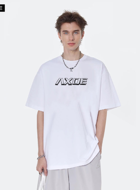 AXOE美式纯棉街头字母印花短袖t恤男女2024新款休闲宽松潮上衣
