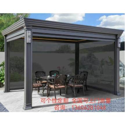 现代庭院凉亭户外铝合金花园亭子电动百叶翻转亭新中式别墅遮阳棚