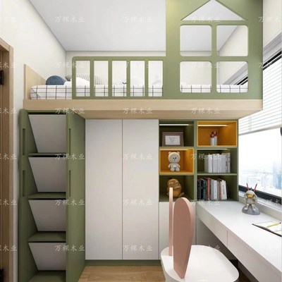 定制多功能实木单层高架床设计小户型上床下衣柜床儿童树屋城堡床