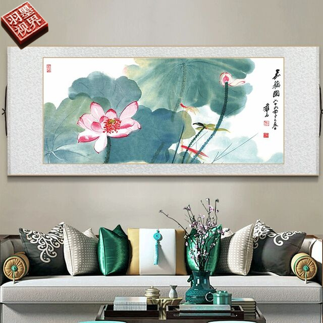 名家清新荷花图国画中式客厅装饰画卷轴挂画办公室书房茶室壁画图片