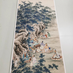 夏荆山 竹林七贤图 复古书画人物国画真迹微喷仿古画芯装裱装饰画