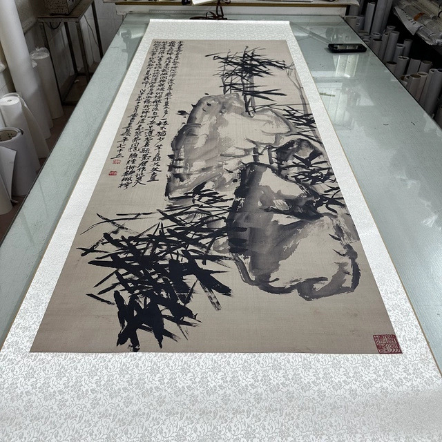 吴昌硕风竹图书画竹石水墨国画真迹高清微喷仿古画芯装裱挂轴装饰